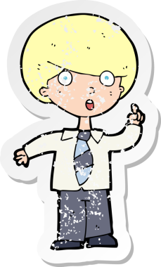 Bir insan tarafından çizilen soruya cevap veren, karikatür okullu bir çocuğun gerilimli çıkartması.