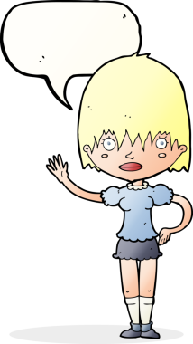 Bir insan tarafından çizilmiş konuşma balonlu bir kadın.