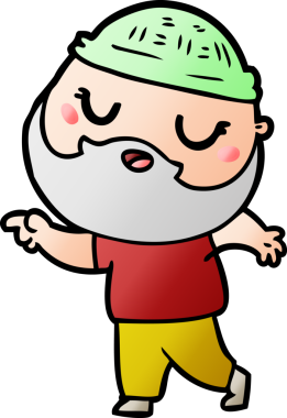 Bir insan tarafından çizilmiş sakallı bir çizgi film adamı.