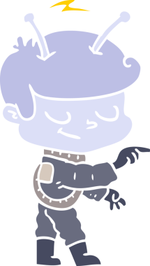 Bir insan tarafından çizilmiş düz renkli çizgi film uzay adamı.