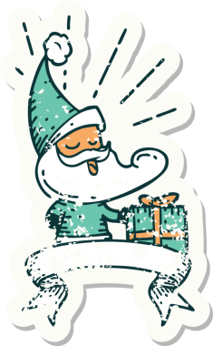 Bir insan tarafından çizilmiş eski bir dövme stili Noel Baba karakterinin eski çıkartması.