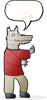 Bir insan tarafından çizilmiş konuşma balonu olan bir kurt adam.