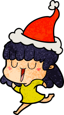 Bir insan tarafından çizilmiş Noel Baba şapkası giyen bir kadının el çizimi karikatürü.