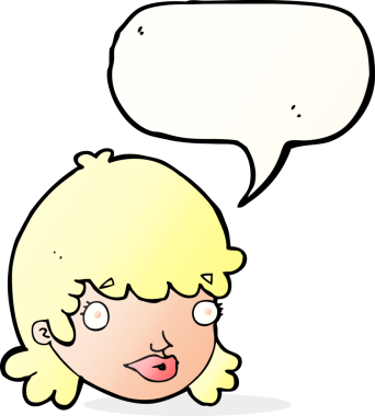 Bir insan tarafından çizilmiş konuşma baloncuğu olan bir kadın yüzü.