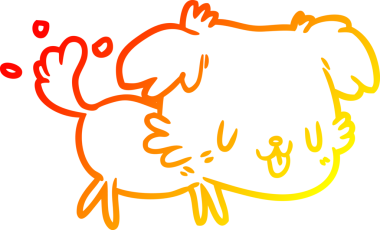 Bir insan tarafından çizilen kuyruğunu sallayan sevimli bir köpeğin sıcak çizgi çizimi