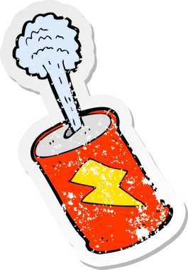 Bir insan tarafından çizilmiş karikatür köpüren soda kutusunun geriletilmiş etiketi.