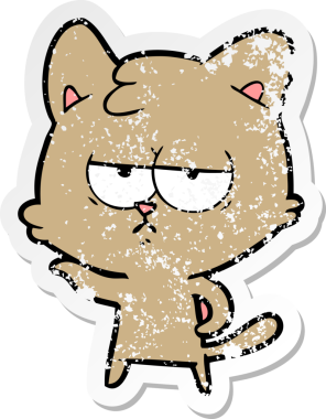 Bir insan tarafından çizilmiş sıkıntılı bir çizgi film kedisinin çıkartması.