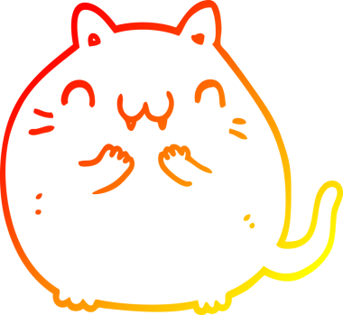 Bir insan tarafından çizilmiş mutlu çizgi film kedisinin sıcak çizgi çizgisi.