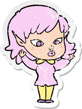 Bir insan tarafından çizilmiş güzel bir elf kızının sıkıntılı çıkartması.