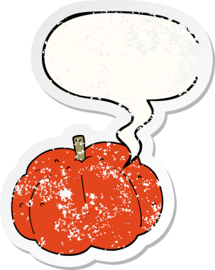 Konuşan balkabağı bir insan tarafından çizilmiş sıkıntılı eski bir çıkartma