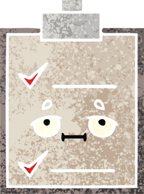 Bir insan tarafından çizilmiş bir kontrol listesinin retro illüstrasyon tarzı karikatürü