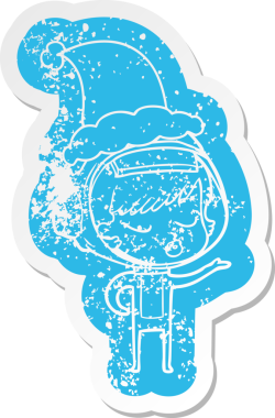 Bir insan tarafından çizilmiş Noel Baba şapkası giyen güzel bir astronot kızın garip bir karikatürü.