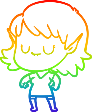 Gökkuşağı gradyan çizgisi mutlu çizgi film kızı bir insan tarafından çizilmiş.