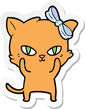 Bir insan tarafından çizilmiş şirin bir çizgi film kedisinin çıkartması.