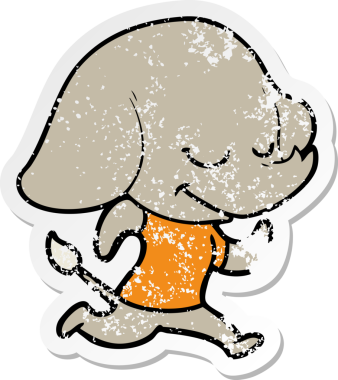 Bir insan tarafından çizilmiş gülümseyen bir filin sıkıntılı çıkartması.