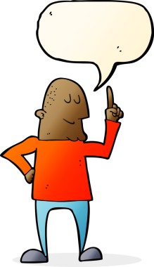 Bir insan tarafından çizilen konuşma baloncuğuyla işaret eden çizgi film adamı.