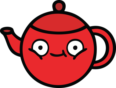 Bir insan tarafından çizilmiş şirin bir çaydanlık karikatürü.