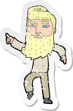 Çizgi film sakallı bir adamın insan tarafından çizilmiş eski, sıkıntılı çıkartması.