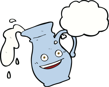 Düşünce baloncuklu süt sürahisi insan tarafından çizilmiş.