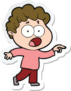 Bir insan tarafından çizilmiş, şaşırarak nefes nefese kalmış bir çizgi film karakterinin çıkartması.