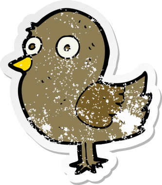 Bir insan tarafından çizilmiş karikatür kuşunun sıkıntılı çıkartması