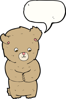 Bir insan tarafından çizilmiş konuşma balonu olan sevimli çizgi film ayıcığı.