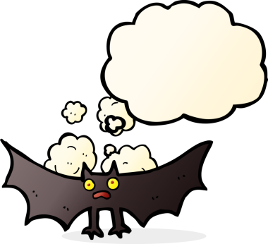 Düşünce baloncuklu bir yarasa insan tarafından çizilmiş.