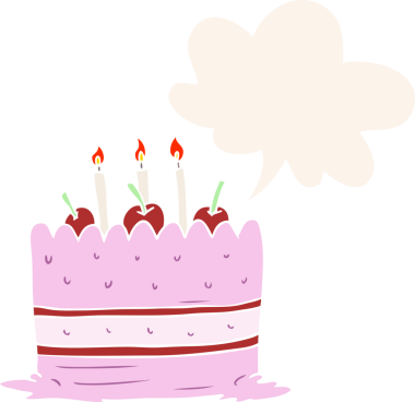 Bir insan tarafından çizilmiş eski moda konuşma baloncuklu doğum günü pastası.