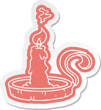 Bir mum tutacağının çizgi film etiketi ve bir insan tarafından çizilmiş bir mum.