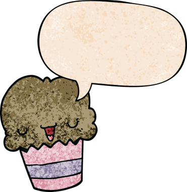 Bir insan tarafından çizilmiş, yüz ifadeli, retro desenli bir kek.