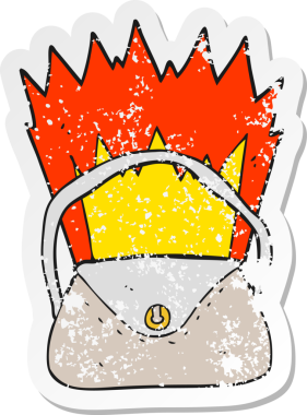 Bir insanın çizdiği karikatür çantasının gerilimli yapıştırması.