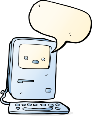 bir insan tarafından çizilmiş konuşma baloncuklu eski bir bilgisayar