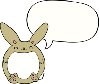 Bir insan tarafından çizilmiş konuşma balonlu çizgi film tavşanı.