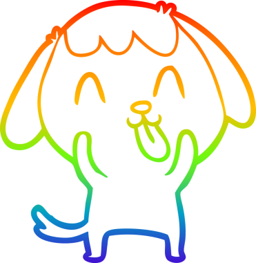 Gökkuşağı gradyan çizimi. Bir insan tarafından çizilmiş şirin bir köpek çizimi.