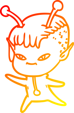 Bir insan tarafından çizilmiş sevimli bir uzaylı kız çizgi çizimi.