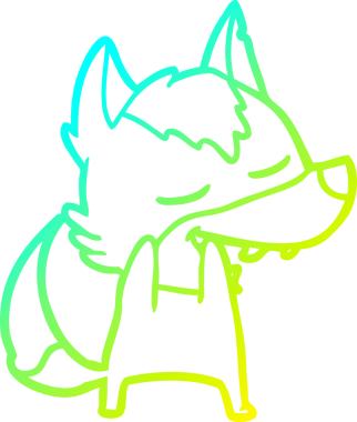 Bir insan tarafından çizilmiş gülen bir kurdun soğuk çizgi çizimi.