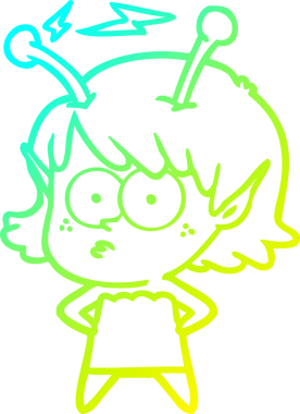 Bir insan tarafından çizilmiş bir uzaylı kız çizgi filmi.