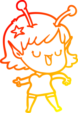 Bir insan tarafından çizilmiş mutlu bir uzaylı kız çizgi filmi.