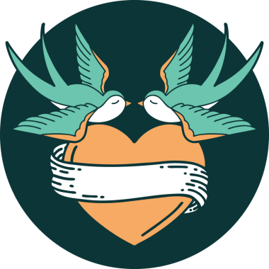 Kırlangıçların ikonik dövme şekli ve bir insan tarafından çizilmiş bir kalp.