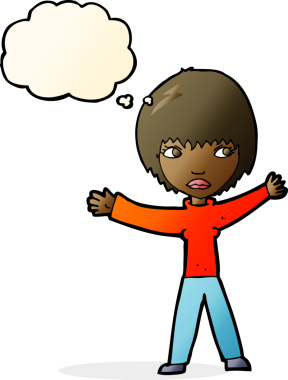 Bir insan tarafından çizilmiş düşünce balonlu bir kadın.