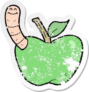 Bir insan tarafından çizilmiş solucanlı çizgi film elmasının gerilimli yapıştırması.