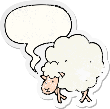 Bir insan tarafından çizilmiş, kederli, karikatür koyunu konuşma baloncuğu.