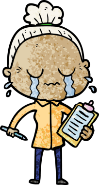 Bir insan tarafından çizilmiş ağlayan yaşlı kadın çizgi filmi.