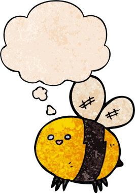 Bir insan tarafından çizilmiş grunge desenli düşünce baloncuğu olan çizgi film arısı.