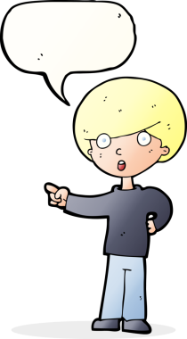 Bir insan tarafından çizilmiş konuşma balonu olan çizgi film çocuğu.