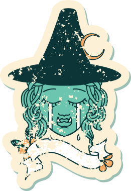 Retro Dövme Tarzı Bir insan tarafından çizilmiş yarı ork cadı yüzü ağlıyor