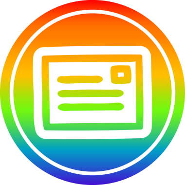 bir insan tarafından çizilmiş gökkuşağı gradyanı olan zarf harfli dairesel simge