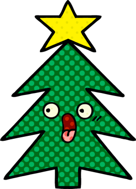 Bir insan tarafından çizilmiş bir Noel ağacının çizgi romanı.