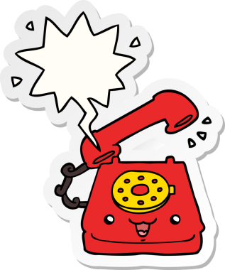 Bir insan tarafından çizilmiş konuşma balonu çıkartmalı şirin çizgi film telefonu.