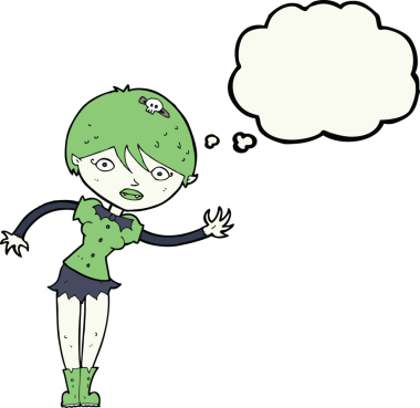 Bir insan tarafından çizilmiş düşünce balonlu vampir kız.